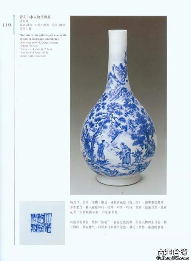 「嘉德春拍」耕讀傳家久 詩書繼世長——清乾隆 青花耕讀圖膽式瓶賞析