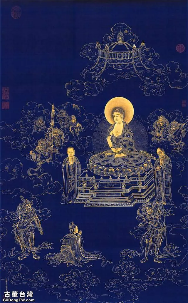 名畫｜清 丁觀鵬《無量壽佛圖》佛教繪畫的經典「瓷青紙金畫」