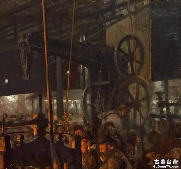 門采爾《軋鐵工廠》油畫