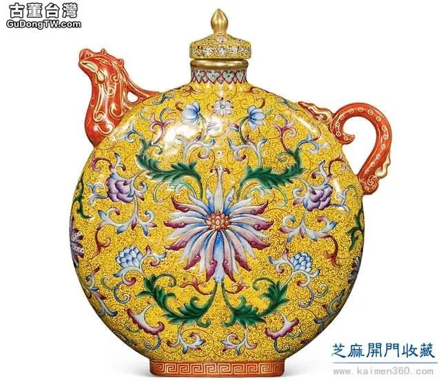 乾隆 粉彩描金寶相花卷草紋鳳首扁壺