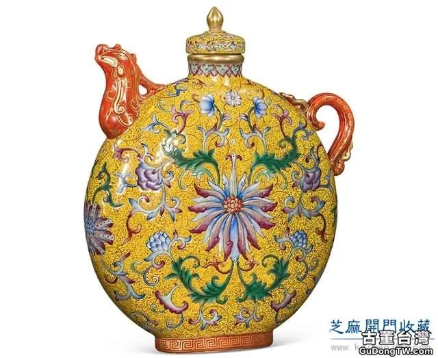 乾隆 粉彩描金寶相花卷草紋鳳首扁壺