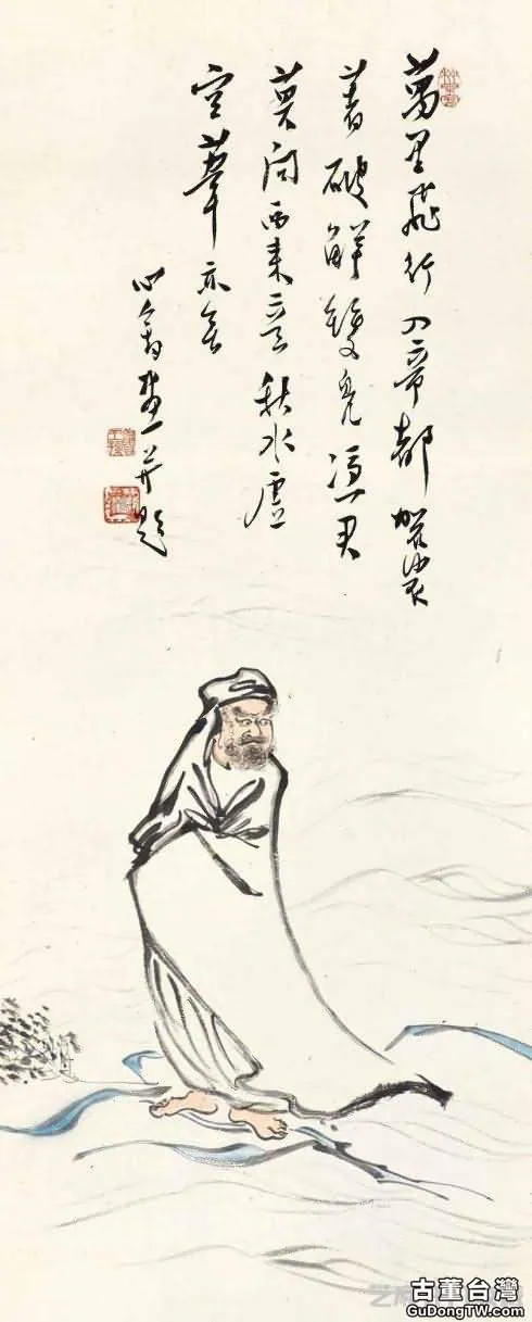 愛新覺羅·溥儒詩畫作品《 達摩一葦渡江圖》