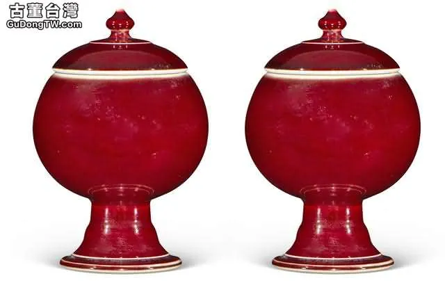 宣德 祭紅釉蓋豆（對）