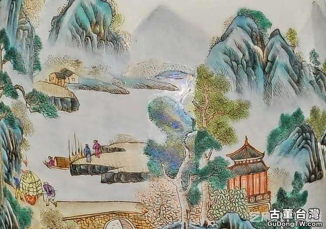 乾隆 青花粉彩山水紋柿耳瓶