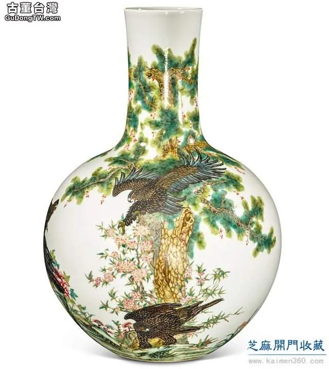 ﻿乾隆粉彩花石雄鷹圖天球瓶（共6張圖片）-古董台灣