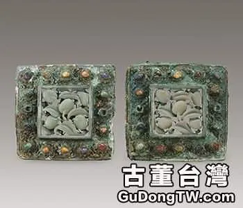 文物鑲寶嵌玉鎏金銅枕頂(1張圖片)-古董台灣